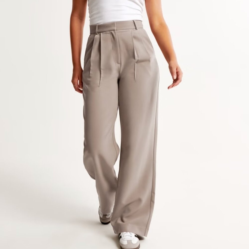 Abercrombie Curve Love A&F Sloane Tailored Wide Leg Pant Tan